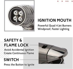 img 2 attached to 🔥 BRISPON Quad Jet Flame Torch Lighter - Windproof Butane Lighter with Safety Lock, Adjustable and Refillable - Perfect for Kitchen, Grill, BBQ, Candle, Camping (Gunmetal) - Butane NOT Included