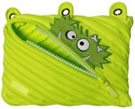 zipit talking monstar 3-ring binder pencil pouch: large capacity pen case for kids with a unique one long zipper design! lime color logo