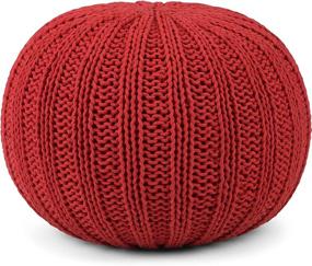 img 4 attached to 🔴 SimpliHome Shelby Hand Knit Round Pouf in Candy Red Cotton Upholstery - Ideal for Living Room, Bedroom, and Kids Room Décor - Transitional, Modern Design