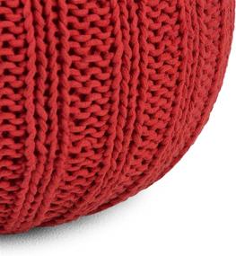 img 1 attached to 🔴 SimpliHome Shelby Hand Knit Round Pouf in Candy Red Cotton Upholstery - Ideal for Living Room, Bedroom, and Kids Room Décor - Transitional, Modern Design