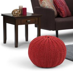 img 3 attached to 🔴 SimpliHome Shelby Hand Knit Round Pouf in Candy Red Cotton Upholstery - Ideal for Living Room, Bedroom, and Kids Room Décor - Transitional, Modern Design