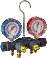yellow jacket 49963 hvac manifold gauge set, fahrenheit & psi scale, compatible with r-22/404a/410a refrigerants, red/blue gauges logo