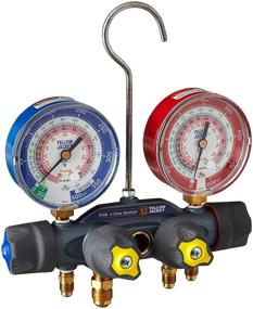 img 1 attached to Yellow Jacket 49963 HVAC Manifold Gauge Set, Fahrenheit & PSI Scale, Compatible with R-22/404A/410A Refrigerants, Red/Blue Gauges