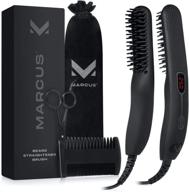 🧔 ultimate beard straightener comb for men: upgraded professional brush - lcd display, 6 heat settings - travel case, wood comb, scissors, ebook - mens beard straightener logo