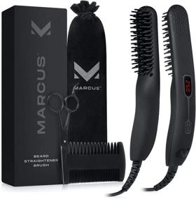 img 4 attached to 🧔 Ultimate Beard Straightener Comb for Men: Upgraded Professional Brush - LCD Display, 6 Heat Settings - Travel Case, Wood Comb, Scissors, Ebook - Mens Beard Straightener