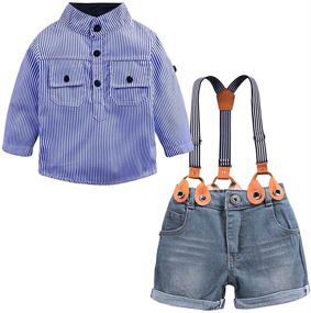 img 4 attached to 👕 3-Piece Boy's Handsome Outfit - Plaid Shirt, T-Shirt, and Suspender Jean Sets by MYGBCPJS