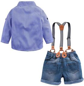 img 3 attached to 👕 3-Piece Boy's Handsome Outfit - Plaid Shirt, T-Shirt, and Suspender Jean Sets by MYGBCPJS