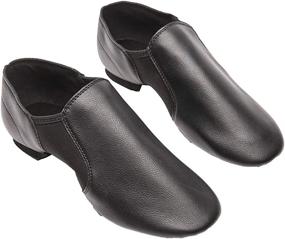 img 2 attached to Black Slip-on Dance Jazz Shoes for Women Men with Leather Upper