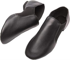 img 1 attached to Black Slip-on Dance Jazz Shoes for Women Men with Leather Upper