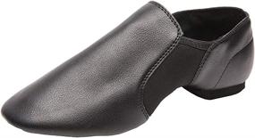 img 4 attached to Black Slip-on Dance Jazz Shoes for Women Men with Leather Upper