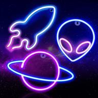 🚀 colorful alien planet rocket neon signs for bedroom décor - perfect space-themed gift for kids and teens логотип