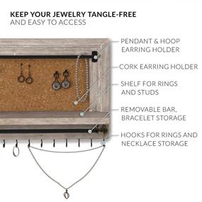 img 2 attached to 📿 Barnyard Designs Jewelry Organizer - Wall Mounted Hanging Display Rack for Earrings, Necklaces, Bracelets with Ring Shelf - Rustic Wood Jewelry Holder Storage - Small Whitewashed Wood - 15" x 8.25