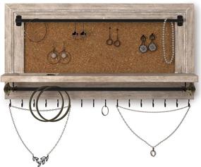 img 4 attached to 📿 Barnyard Designs Jewelry Organizer - Wall Mounted Hanging Display Rack for Earrings, Necklaces, Bracelets with Ring Shelf - Rustic Wood Jewelry Holder Storage - Small Whitewashed Wood - 15" x 8.25