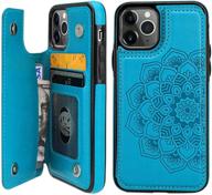 💼 vaburs iphone 11 pro case wallet with card holder: mandala flower pattern, premium pu leather, flip design - blue logo