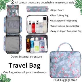 img 3 attached to 🦩 Hanging Flamingo Grey Toiletry Bag: Spacious Waterproof Organizer for Family Travel, Portable with 4 Compartments to Store Toiletries