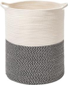 img 4 attached to 🧺 Rolife Large Woven Rope Laundry Basket - Modern Tall Dirty Clothes Hamper for Living Room Decor, Kids Storage, Blankets & Nursery Baskets (Black & White, 20” x 15” x 15”)