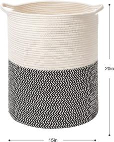 img 3 attached to 🧺 Rolife Large Woven Rope Laundry Basket - Modern Tall Dirty Clothes Hamper for Living Room Decor, Kids Storage, Blankets & Nursery Baskets (Black & White, 20” x 15” x 15”)