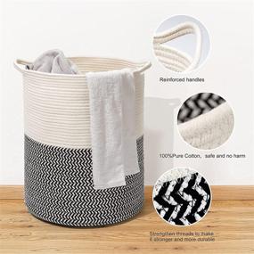 img 2 attached to 🧺 Rolife Large Woven Rope Laundry Basket - Modern Tall Dirty Clothes Hamper for Living Room Decor, Kids Storage, Blankets & Nursery Baskets (Black & White, 20” x 15” x 15”)