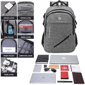 img 2 attached to 🎒 Durable Waterproof Large Laptop Backpack, 17.3 inch, Ideal for Travel, College, Business. USB Charging Port & Headset Port Included. Dark Gray, Men & Women's Bookbag