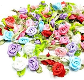 img 2 attached to 🌸 HANLV 100PCS Mixed Colors Leaf Ribbon Rose Flowers: Wedding Decorative DIY Appliques Assortment