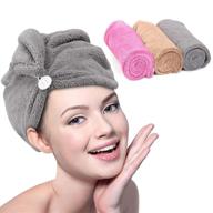 🚿 набор суперпоглощающих полотенец для волос super absorbent hair towel wrap от metluck - 3 штуки полотенец для быстрого высыхания волос из микрофибры с дизайном пуговиц - идеально подходят для женщин и девочек - варианты цветов: серый, верблюжий и розовый. логотип