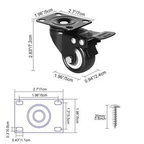 img 1 attached to 🔒 2" Heavy Duty Caster Wheels Set of 4 with Brake - No Noise, PU Casters with Dual Locking - Furniture/Dolly/Workbench/Industrial Equipment - Black, Load Capacity 600LBS