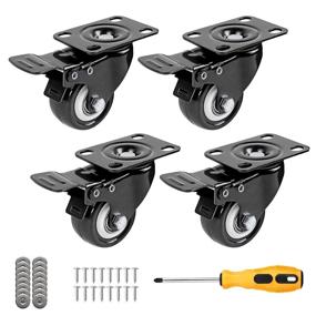 img 4 attached to 🔒 2" Heavy Duty Caster Wheels Set of 4 with Brake - No Noise, PU Casters with Dual Locking - Furniture/Dolly/Workbench/Industrial Equipment - Black, Load Capacity 600LBS