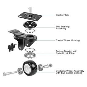 img 2 attached to 🔒 2" Heavy Duty Caster Wheels Set of 4 with Brake - No Noise, PU Casters with Dual Locking - Furniture/Dolly/Workbench/Industrial Equipment - Black, Load Capacity 600LBS