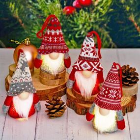 img 4 attached to 🎅 Festive Christmas Gnome Hanging Ornaments: Illuminate your Home with Handmade Swedish Tomte Plush Scandinavian Santa Elf Ornaments - Pack of 4