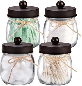 img 4 attached to Farmhouse Rustic Decorative Mason Jars: Organize with Clear Glass Apothecary Jars for Bathroom Vanity Storage - 4 Pack (Clear/Bronze)