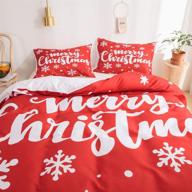 🎅 snowflake bedding christmas duvet cover set - festive design for kids, boys & girls bedding sets - queen size with 1 duvet cover & 2 pillowcases - red & white theme - merry christmas logo