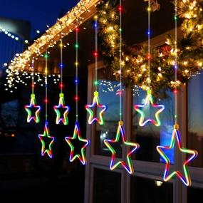 img 1 attached to 🎄 Quntis Christmas Star Curtain Lights: 180 LEDs Multicolor Window Icicle Lights for Indoor/Outdoor Use - Create Twinkling Xmas Decor with Connectable Neon Stars - Perfect for Bedroom Wedding Party