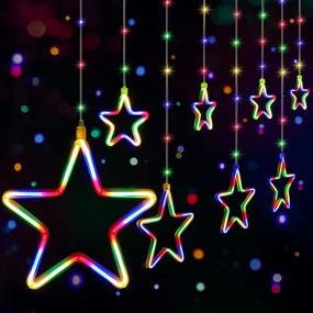 img 4 attached to 🎄 Quntis Christmas Star Curtain Lights: 180 LEDs Multicolor Window Icicle Lights for Indoor/Outdoor Use - Create Twinkling Xmas Decor with Connectable Neon Stars - Perfect for Bedroom Wedding Party