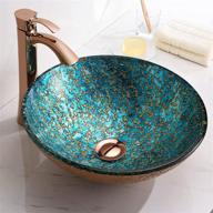 🚽 anzzi chrona modern gold/cyan mix tempered glass vessel bowl sink - top mount above counter bathroom sink, round vanity countertop sink bowl with pop up drain - ls-az209 logo