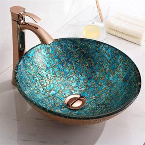 img 4 attached to 🚽 ANZZI Chrona Modern Gold/Cyan Mix Tempered Glass Vessel Bowl Sink - Top Mount Above Counter Bathroom Sink, Round Vanity Countertop Sink Bowl with Pop Up Drain - LS-AZ209