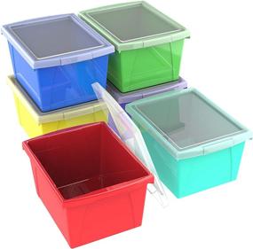 img 3 attached to Storex 4 Gallon Storage Bin with Lid – Plastic Classroom Organizer for Books, Supplies, 6-Pack (61406U06C), Assorted Colors