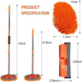 img 3 attached to 🚗 AgiiMan Car Wash Brush with Long Handle: 3 in 1 Cleaning Set for Cars - Mop, Chenille Mitt, Glass Scrubber - Adjustable Length 24in-43in - Orange