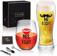 novelty wine and beer glass combo: perfect funny wedding gift for mr. right and mrs. always right - ideal for christmas, anniversary, valentines, engagement, or newlywed couples! логотип