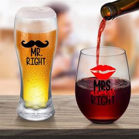 img 1 attached to Novelty Wine and Beer Glass Combo: Perfect Funny Wedding Gift for Mr. Right and Mrs. Always Right - Ideal for Christmas, Anniversary, Valentines, Engagement, or Newlywed Couples!