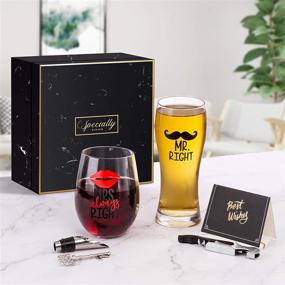 img 2 attached to Novelty Wine and Beer Glass Combo: Perfect Funny Wedding Gift for Mr. Right and Mrs. Always Right - Ideal for Christmas, Anniversary, Valentines, Engagement, or Newlywed Couples!