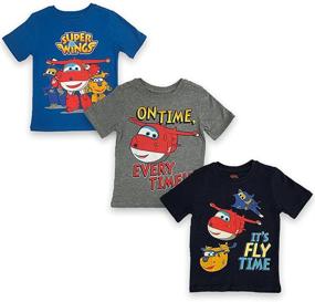 img 1 attached to 👦 Boys' 3 Piece Short-Sleeved T-Shirt Set by Super Wings