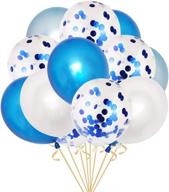 🎈 pack of 50 blue and white 12-inch latex party balloons - includes blue confetti balloons, helium balloons, and 2 curling ribbons - ideal for baby showers, bridal showers, birthdays, weddings, proposal parties, and colorful decorations логотип