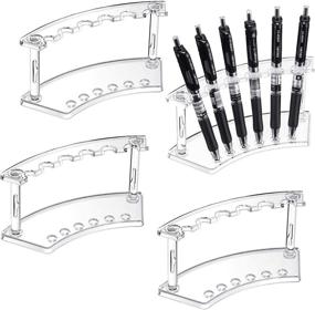 img 4 attached to ✏️ Clear Plastic Pen Holder Set - 4 Pack Pen Display Stand with 6 Slots for Eyebrow Pens, Makeup Brushes, and Office & Store Organization