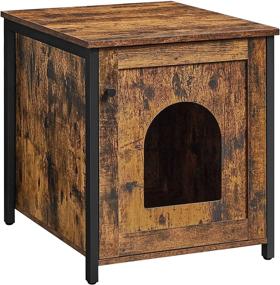 img 4 attached to VASAGLE Cat Litter Box Furniture: Hidden Enclosure Cabinet & Washroom, Rustic Brown and Black, Single Door, End Table, UPCL611B01