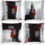 set of 4 colorpapa red and black throw pillow covers 18x18 with grey abstract art painting - decorative cushion covers for sofa, bedroom, and living room décor logo