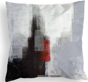 img 2 attached to Set of 4 COLORPAPA Red and Black Throw Pillow Covers 18x18 with Grey Abstract Art Painting - Decorative Cushion Covers for Sofa, Bedroom, and Living Room Décor