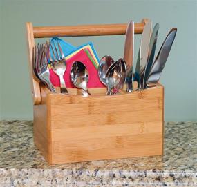 img 1 attached to 🎋 Bamboo Wood Flatware Caddy with Folding Handle by Lipper International: Organize Cutlery in Style!