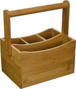 img 2 attached to 🎋 Bamboo Wood Flatware Caddy with Folding Handle by Lipper International: Organize Cutlery in Style!