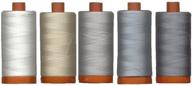 set of 5 aurifil 50wt thread spools, large size - 1422 yards, various shades (white, beige, 3 tones of grey) logo