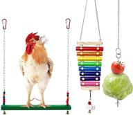 🐔 wdshcr chicken toys set - chicken coop swing, bird xylophone, and vegetable hanging feeder - wood stand for hens - handmade chicken ladder toys - 3pcs logo
